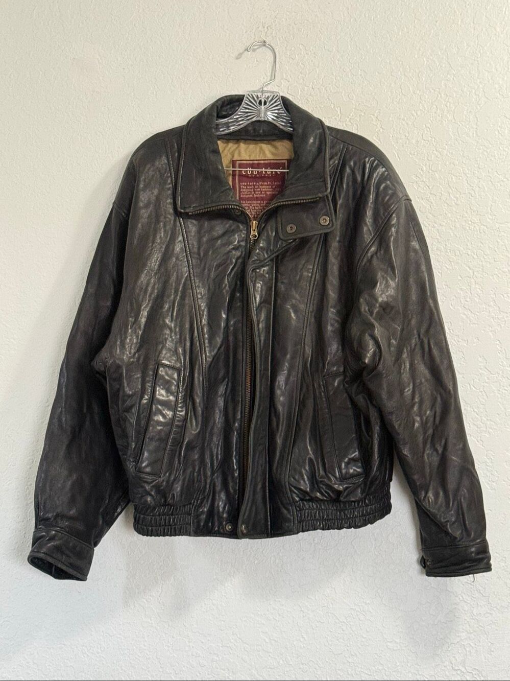 Vintage Couture By J Park Lamb Leather Jacket Mens Medium Black Bomber Full Zip